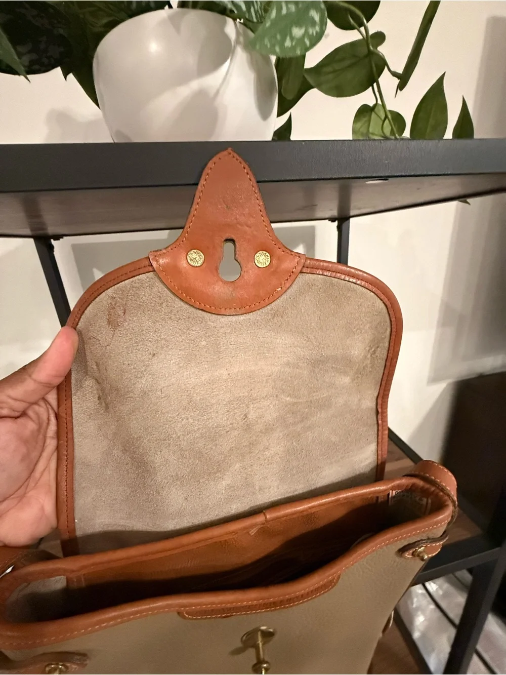 Dooney & Bourke Taupe and Tan Pebbled Leather Crossbody Bag *flawed*